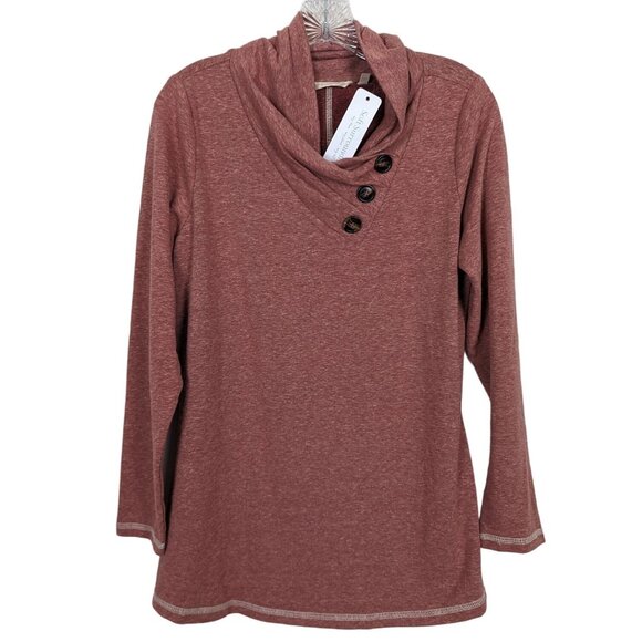 Soft Surroundings long sleeve Brinley brick colored cowl neck buttons tunic S - Picture 1 of 8